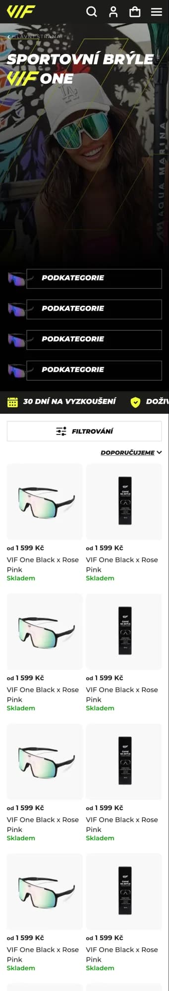VIFSports mobilní kategorie