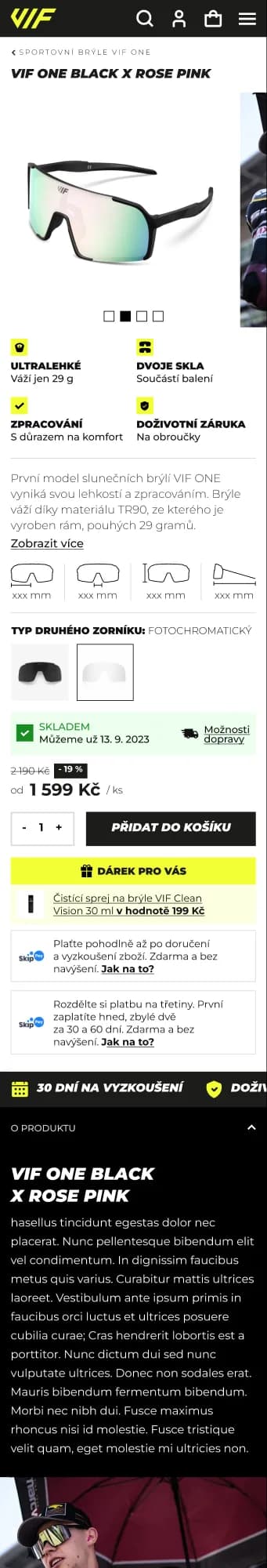 VIFSports mobilní detail produktu